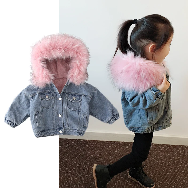 3 years Toddler girl winter clothes 2019 denim jacket fur lining jacket
