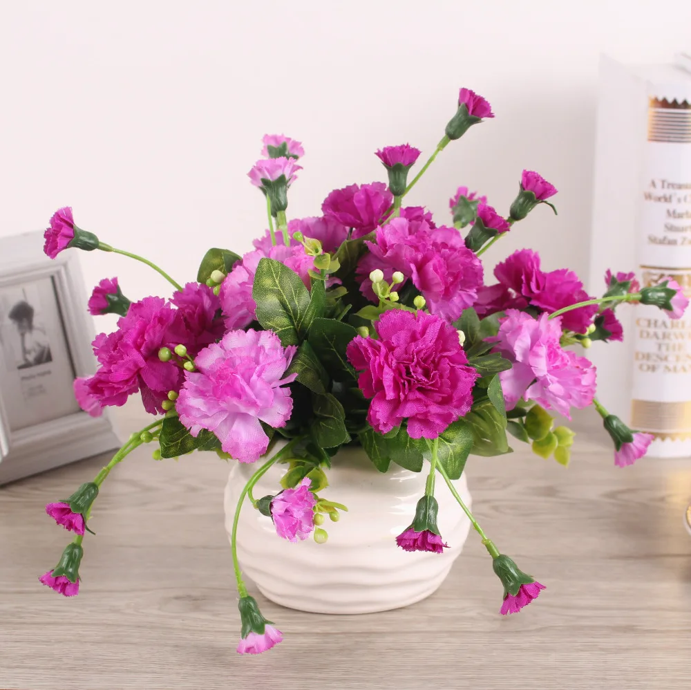 Hot Selling Mini Purple Carnation Artificial Flowers Suit Ornaments Plants Party Wedding