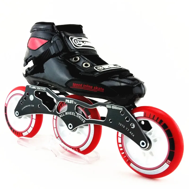 

Carl champion black color speed skating shoes roller skates with PS speed skating wheels 3*110mm skating frame
