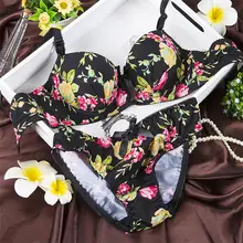 Цветочный принт laceband бюстгальтер комплект женского белья пуш-ап сексуальный бюстгальтер пуш-ап прекрасный набор подходящего нижнего белья бюстгальтер трусы вышивка H162