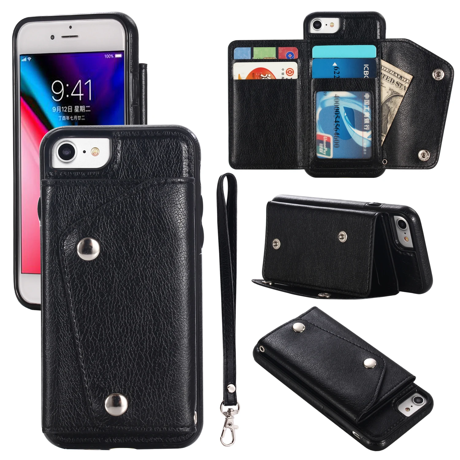 

Fashion Wallet Flip Card Stand Leather Cover for Iphone X 8 7 6 6S Plus Samsung S9 S8 Plus NOTE 8 Soft Flexibility Business Case