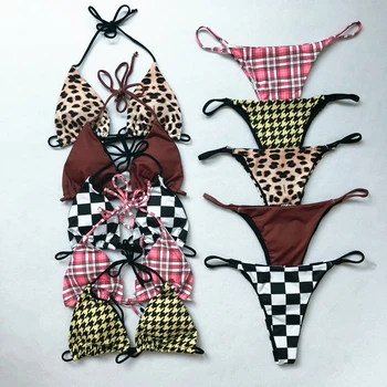 

Leopard Bikini Set Push Up Women Swimwear Sexy Bandage Bikini Thong Swimsuit Halter Maillot De Bain Femme Swim Bathing Suit