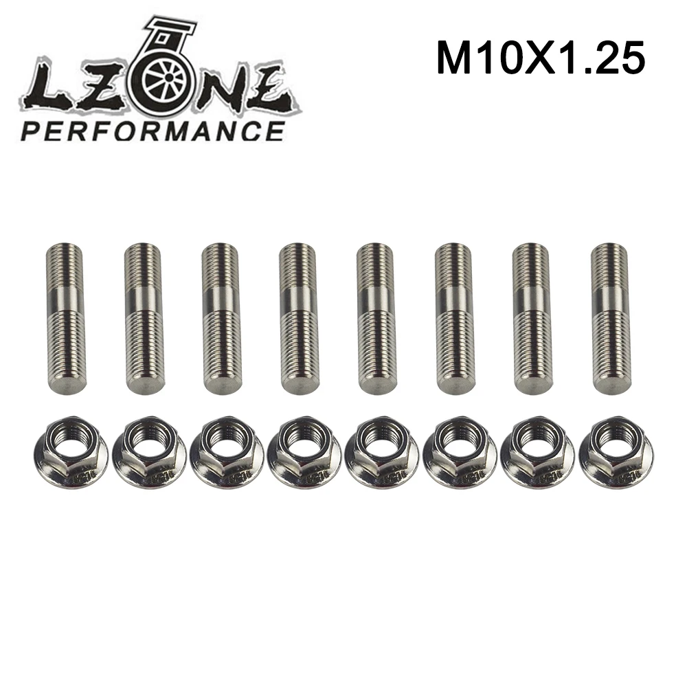 LZONE 8 pcs 10mm Stainless Steel Exhaust Studs & Serrated Nuts M10x1.25