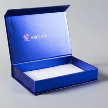 Синий логотип на заказ роскошный 2 шт жесткая картонная бумага свадебный подарок коробка упаковка для украшений с напечатанной лентой- PX10752