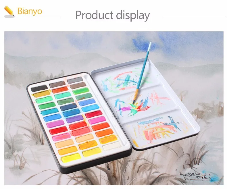 Bianyo 30 Colors Artist Watercolor Solid Paints Set For Portable Outdoor Sketch Soluble Brush Child