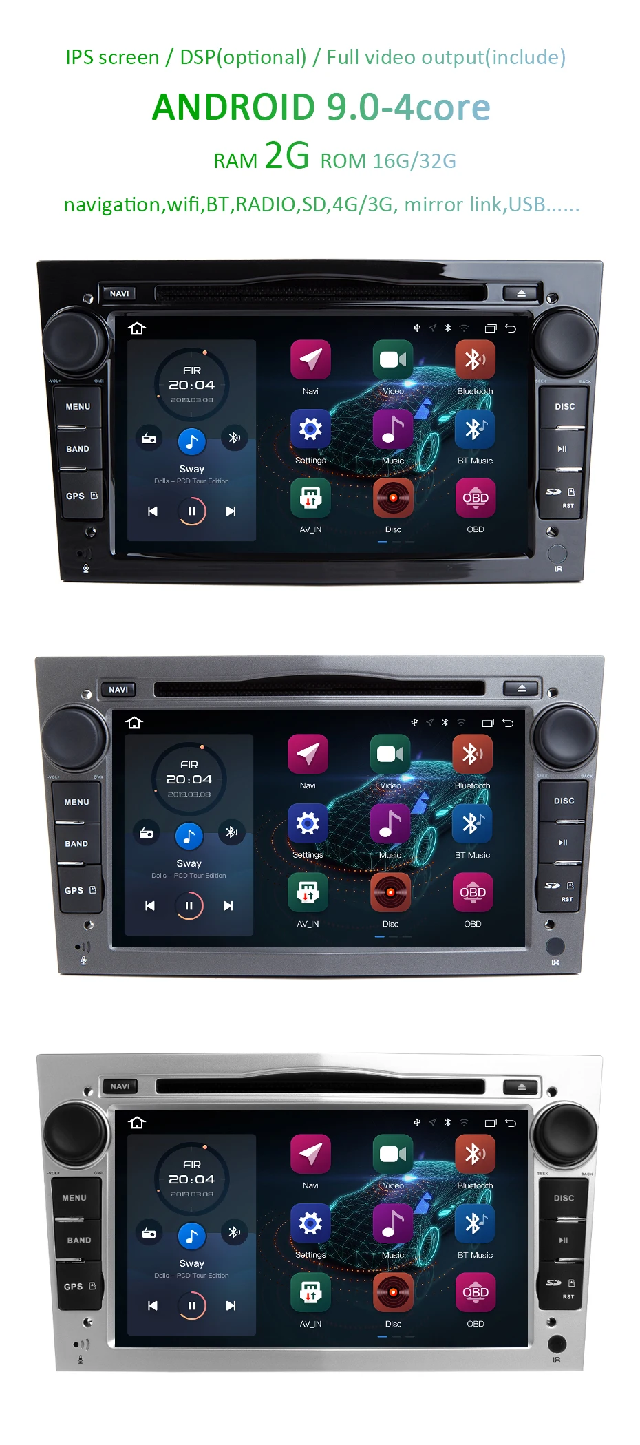 Cheap Android 9.0 4 core/8 core IPS screen DSP 2 DIN Car GPS For opel Vauxhall Astra H G J Vectra Antara Zafira Corsa DVD PLAYER 3