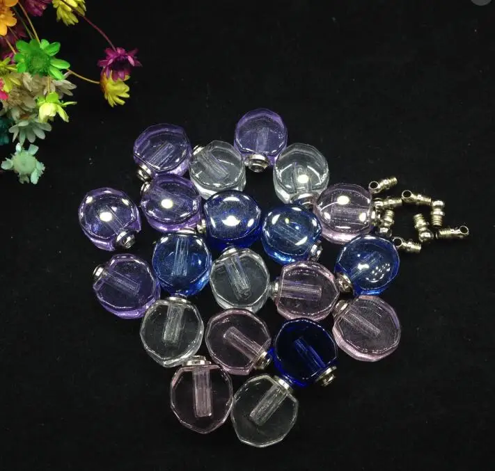 

500pcs/lot Wholesale heart shaped glutinous rice glass vials perfume Essential oil pendant SCREW CAP Art Rhinestone diy necklace