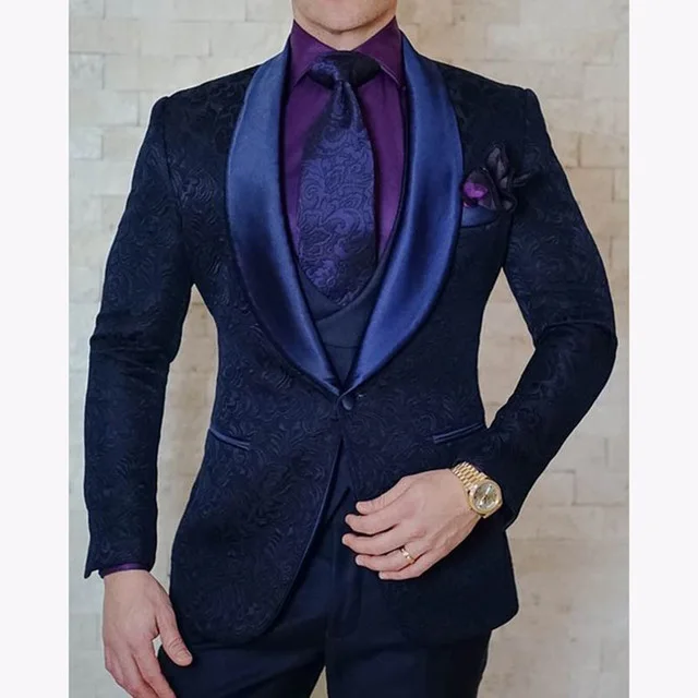 

Thorndike 2019 Latest Coat Pant Designs Navy Blue Smoking Men Suit Slim Fit Tuxedo Custom Blazer Groom Prom mens Suits Masculino