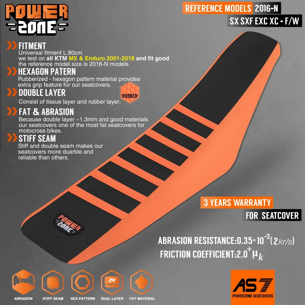 Резиновый чехол на сиденье с ребристыми захватами Powerzone для KTM модели SX EXC XC W F 125 150 250 300 350 450 500 2016 18 кроссового