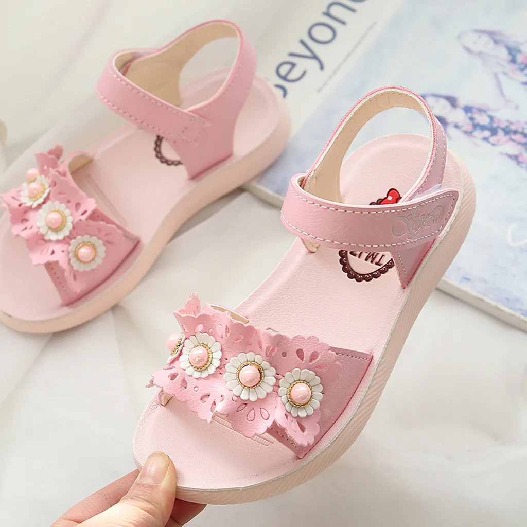 Новинка 2019 года; Модная Повседневная пляжная обувь принцессы с цветочным рисунком для маленьких девочек; летние сандалии; Бесплатная