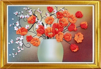 

70X50cm Full of Love DIY Ribbon Embroidery 3D Embroidery Print Cross Set Needlework Unfinished Wall Painting Craft Gift