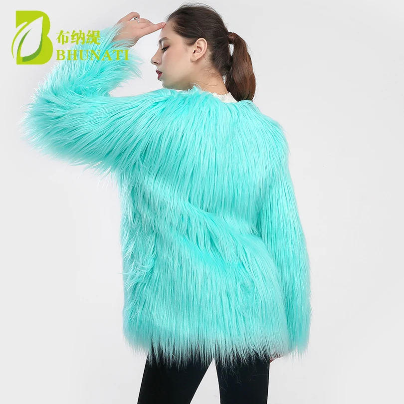 6XL Furry Faux Fur Coat Women Fluffy Warm Long Sleeve Outerwear Autumn Winter Coat Jacket Hairy Overcoat Plus Size Capes Tunic