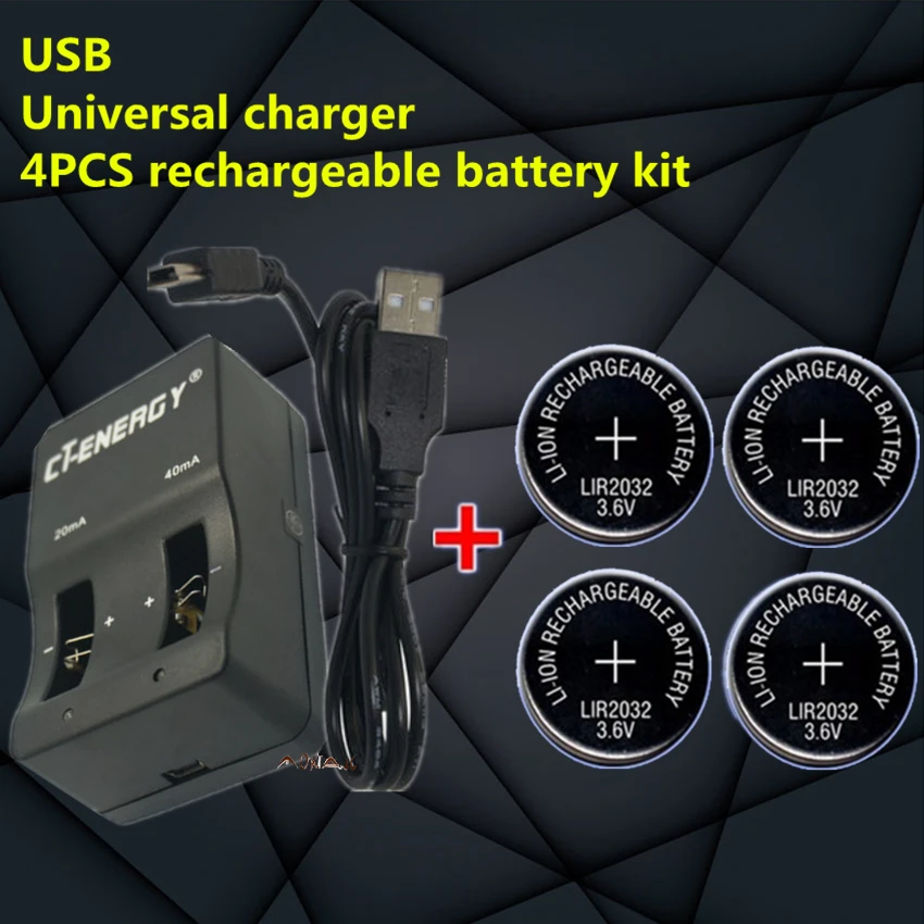 

High-quality NEW universal USB interface charger 1PCS + 4PCS rechargeable coin cell LIR2032 Button Battery
