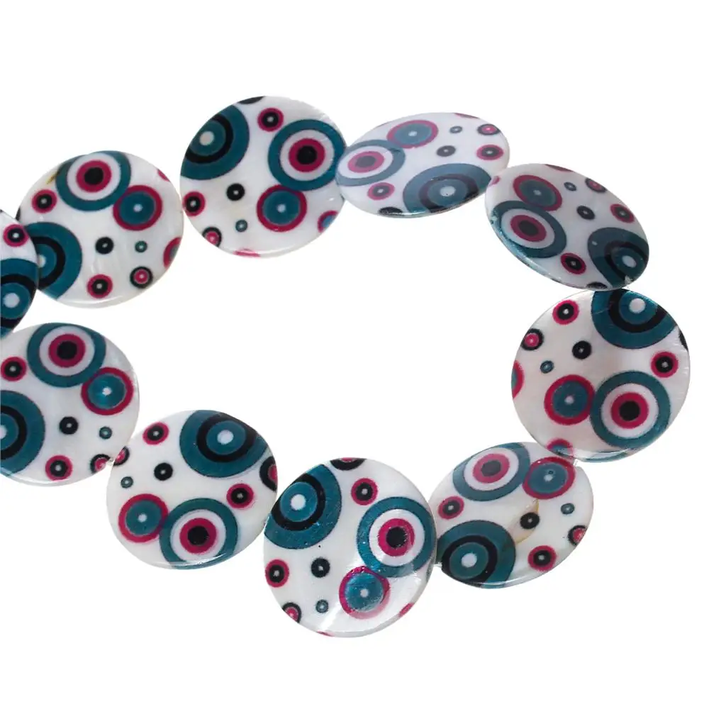 

Shell Loose Beads Flat Round Multicolor Loops 30mm Dia,38cm(15") long,1Strand(approx 13PCs) 2015 new