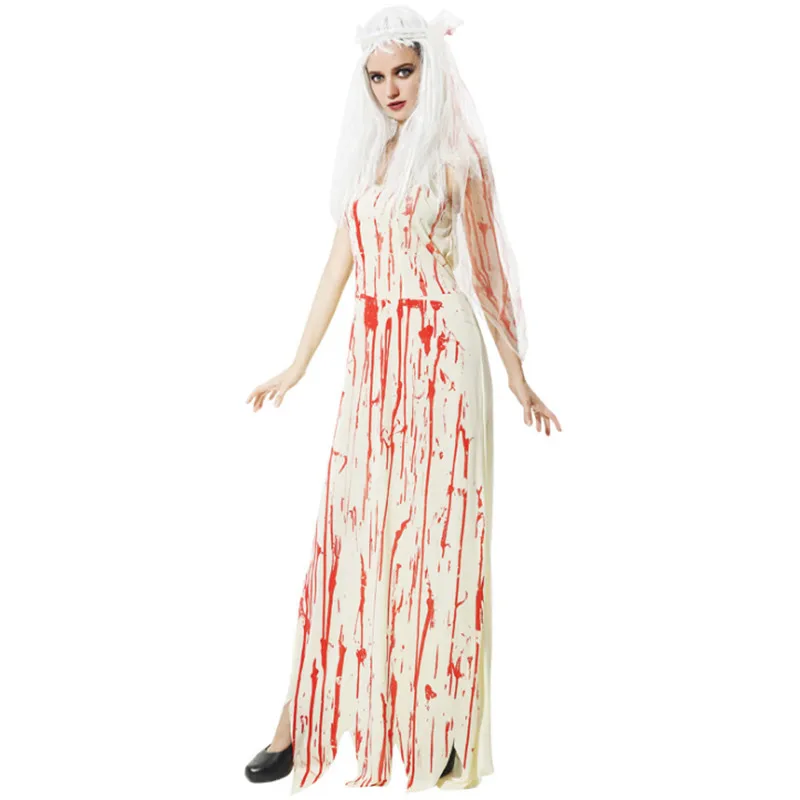 Хэллоуин Sexy с кровью призрачная Невеста костюм белый Труп невесты вампира Платье для косплея страшно день костюмы мертвых для женщин