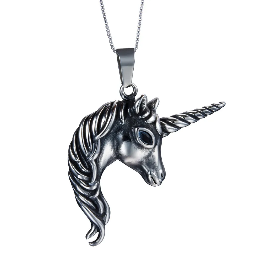 

2019 New Unicorn Pendant Necklace Punk Biker Necklace Pendant for Man Women Stainless Steel Necklace Punk Gothic Jewelry