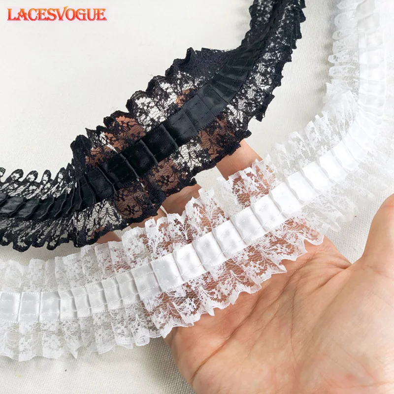 

6yards/lot Pleated lace ribbon Bubble Skirt Ruffle Mesh Lace Lace trimmings for sewing Patchwork lace material width 4cm LAVO772