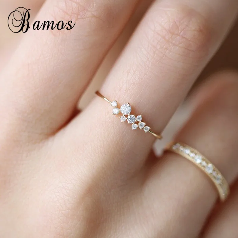 Bamos минималистичное ювелирное изделие, Золотое кольцо с кубическим цирконием на палец, изысканные стекируемые кольца для женщин, модный подарок подружки невесты