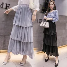 Новая женская летняя модная юбка высокая эластичность белый шифон однотонная средняя удлиненная юбка Свободная Повседневная кекс юбки женские s женские