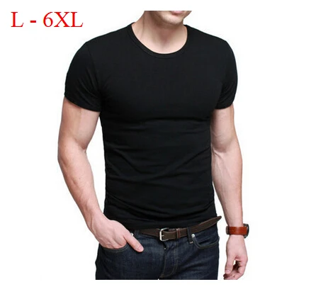 

2019 summer men tight short sleeve tops male slim O-Neck cotton lycra t shirt spring undershirt plus size L- XXXXL 5XL 6XL black