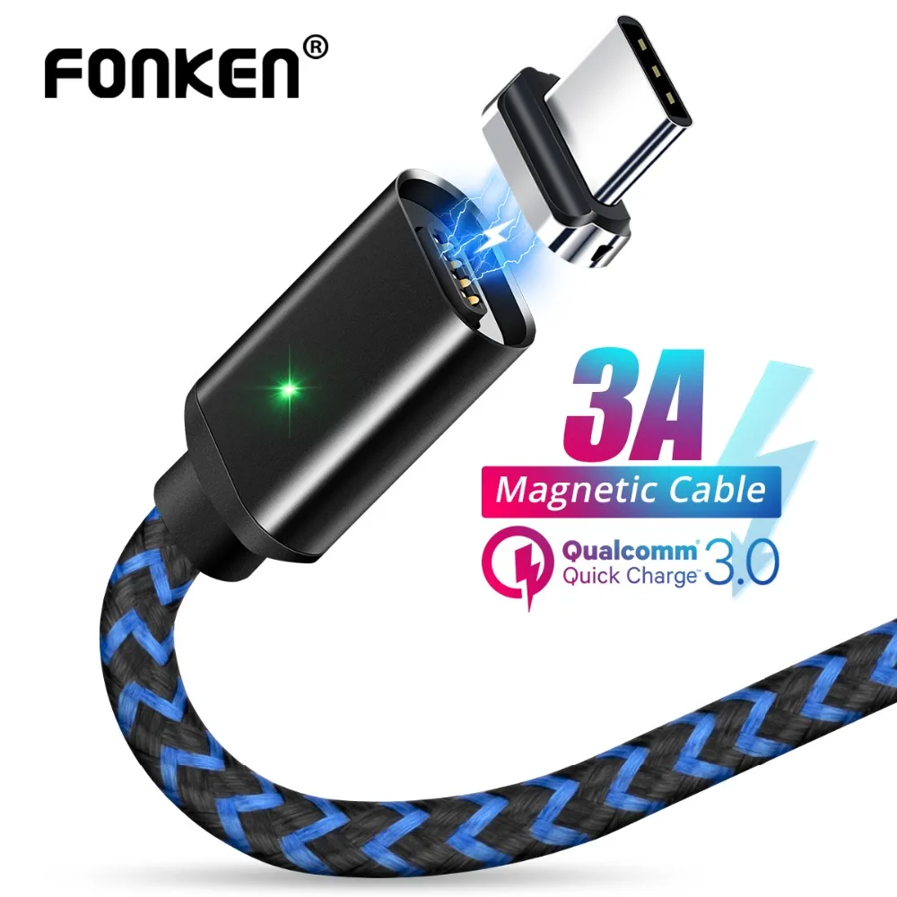 

FONKEN Magnetic Type-C USB Cable 1m 2m 3A Phone Magnet Cable Quick Charger USB Type C Charge Cord Mobile Fast Charging Wire