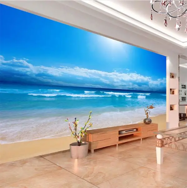 На заказ 3D фото настенная бумага вид на море настенная живопись гостиная диван спальня ТВ фон настенная бумага море Солнечный свет пляж