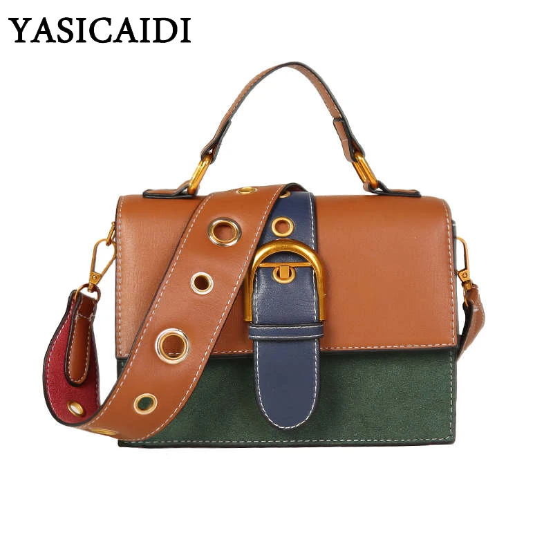 

YASICAIDI Fashion PU Panelled Satchels Handbags Adjustable Shoulder Strap Women Messenger Bags Portable Tote Ladies Hand Bags