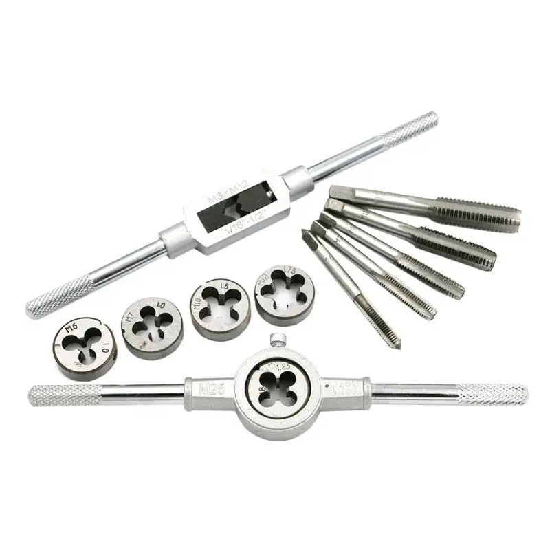 

Xzante 12Pcs/set Metal Metric Tapping Screw Thread Long Adjustable Handle Tap Wrench Die Stock Repair Tool Set