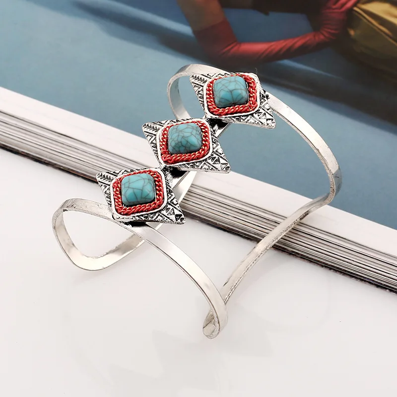 LZHLQ уникальный дизайн простые милые браслеты новые модные женские макси мозаика синий камень ювелирные изделия открытие металлическое покрытие широкий браслет