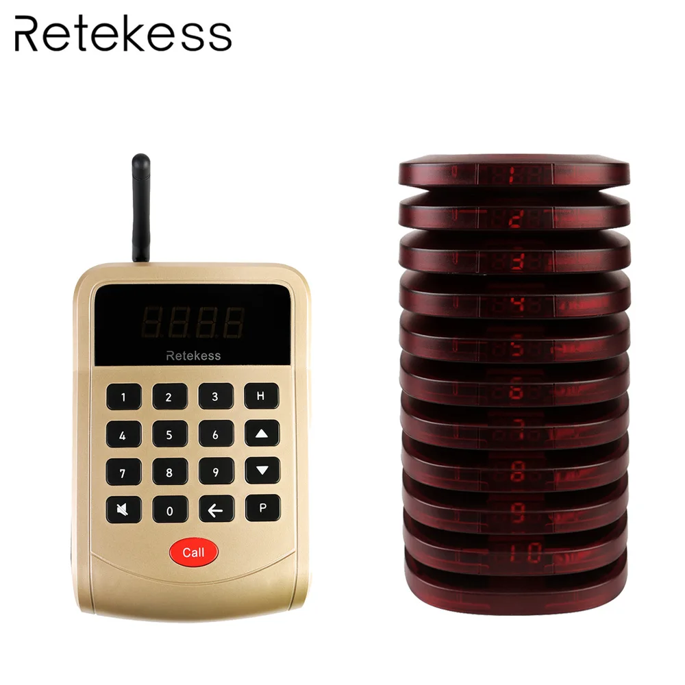 

T118 999 Channel Restaurant Pager Wireless Paging Queuing Calling System 1 Keypad Transmitter+10 pagers customer service