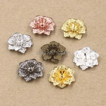 

15*5mm Vintage Filigree 3D Flower Charms Bu Yao Hair Sticks Connectors Wraps Links Blank DIY Findings Multi-color Plated Brass