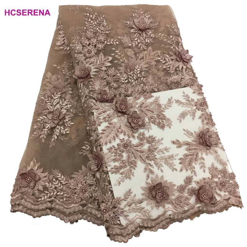 African Lace Fabric pink Nigeria Handmade Pearls High Quality Wedding Luxury Fabrics For Party | Дом и сад
