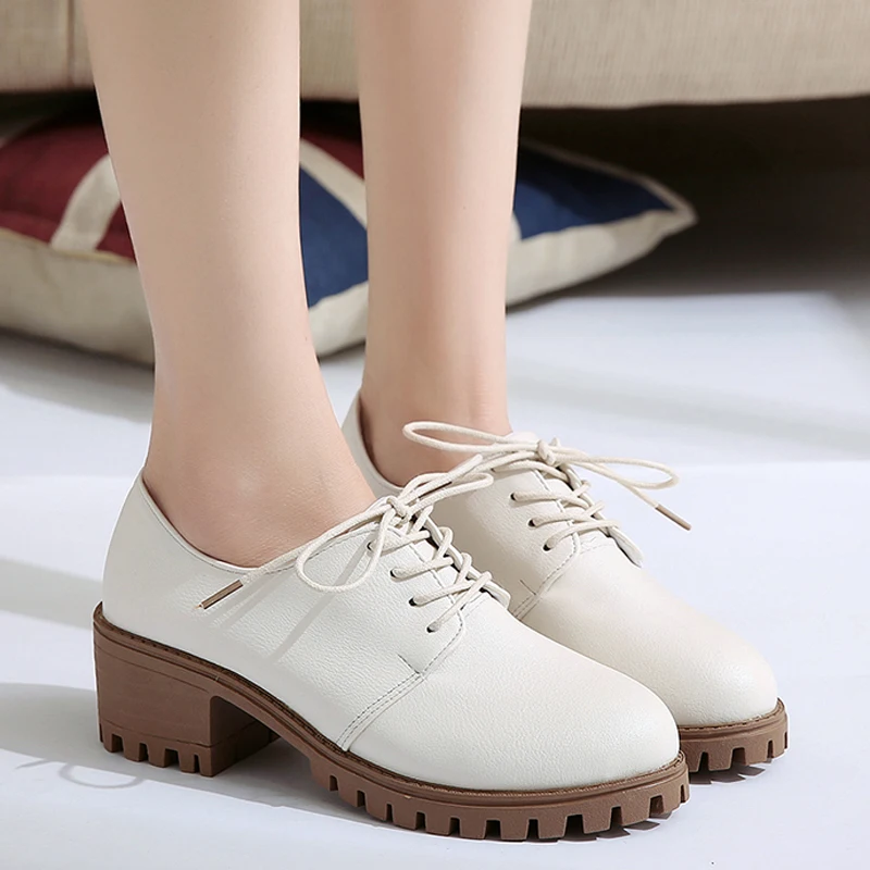 

HEE GRAND New Lace-up High Heel Oxfords Women Platform Slip On Pumps Solid Non-slip Heels Fashion Ladies Casual Shoes XWD7802