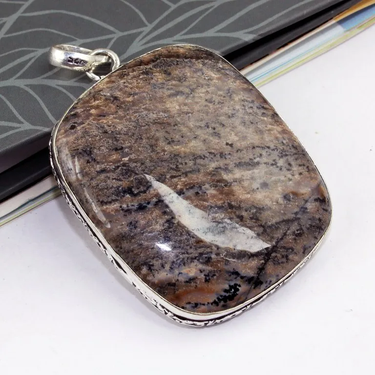 

Honey Dendrite Opal Pendant Silver Overlay over Copper , 69.2mm, P0443