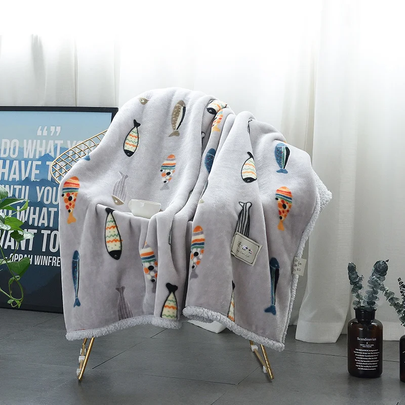 

Cartoon Colorful Fish Pattern Winter Wool Blanket Ferret Cashmere Blanket Warm Blankets Fleece Plaid Super Warm Throw On Sofa
