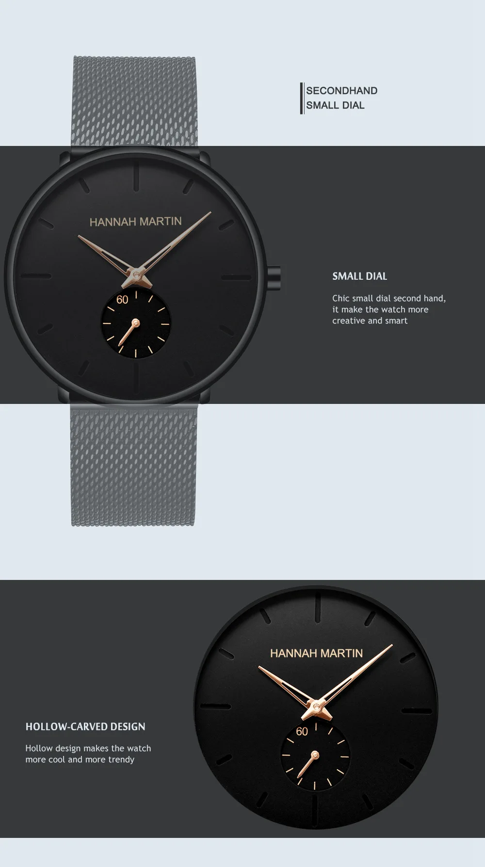 Hannah Martin, водонепроницаемые мужские часы, ремешок из нержавеющей стали, японские кварцевые мужские часы, мужские часы с функциональным маленьким циферблатом, reloj hombre