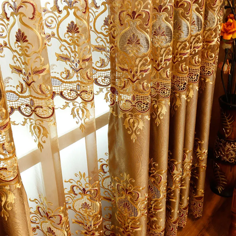 

Custom curtain luxury European hollow embroidery curtain luxury villa living room blackout curtain tulle sheer