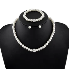 Pearl Jewelry Sets For Women Fashion Elegant Pearl Beads Wedding Bridal Necklace Earring Bracelet Costume Luxury Jewelery