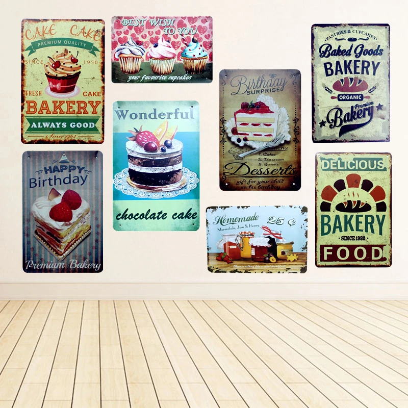 

Happy Birthday Cake Delicious Bakery Food Metal Tin Signs For Bar Cake Ice Cream Shop Home Decor Vintage Wall Poster YN003
