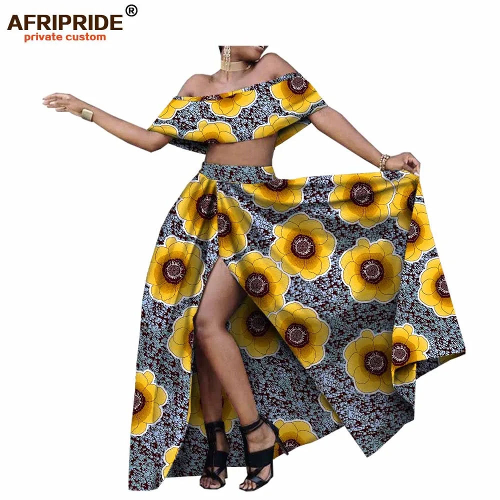 2018 г. летние пикантные комплект с юбкой для женщин AFRIPRIDE customzied без бретелек короткий топ + длиной в Пол с разрезом юбка женские комплект с