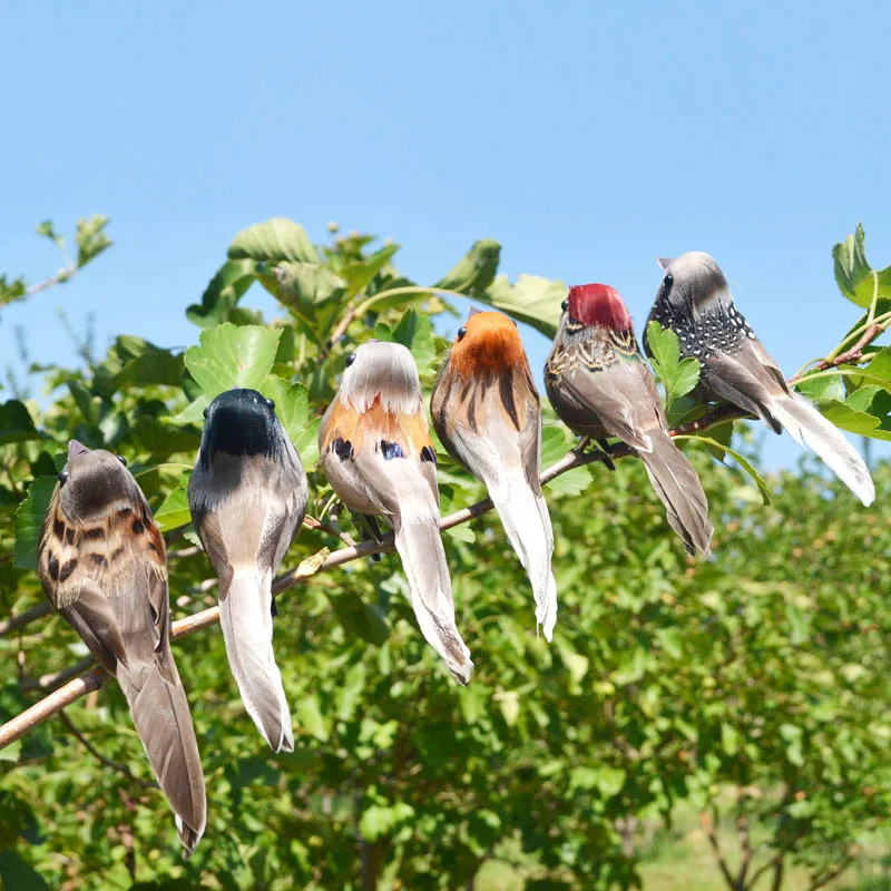 

AHSNME 6pcs 10cm simulation bird garden decoration photography props simulation color feather bird parrot magpie send bird nest