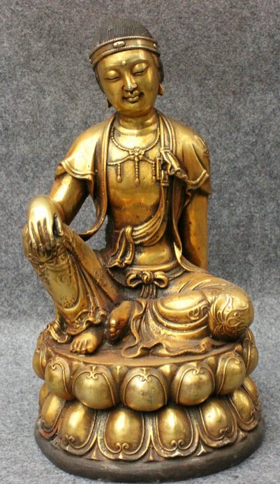 

S5139 12" Tibet Bronze Gilt Buddhism Crooked Neck Lao Mu Buddha Lotus Kwan-yin Statue D0318