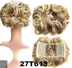 Gres термостойкие волокна шиньон хвост с гребнем фиксированные кудрявые женские коричневые булочки клип-в слоеные женские волосы для невест - Цвет: 27t613