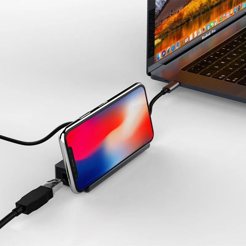 DZLST USB док-станция USB C 3,1 к RJ45 гигабитный Ethernet адаптер USB 3,0 3 порта разветвитель LAN type C концентратор для Macbook с держателем для телефона