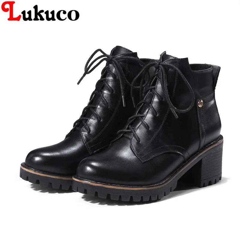 

Lukuco Real Cow Leather Boots Oversize 35 36 37 38 39 40 41 42 High Quality Fashion Square Heel Pumps Free Shipping Lady Shoes