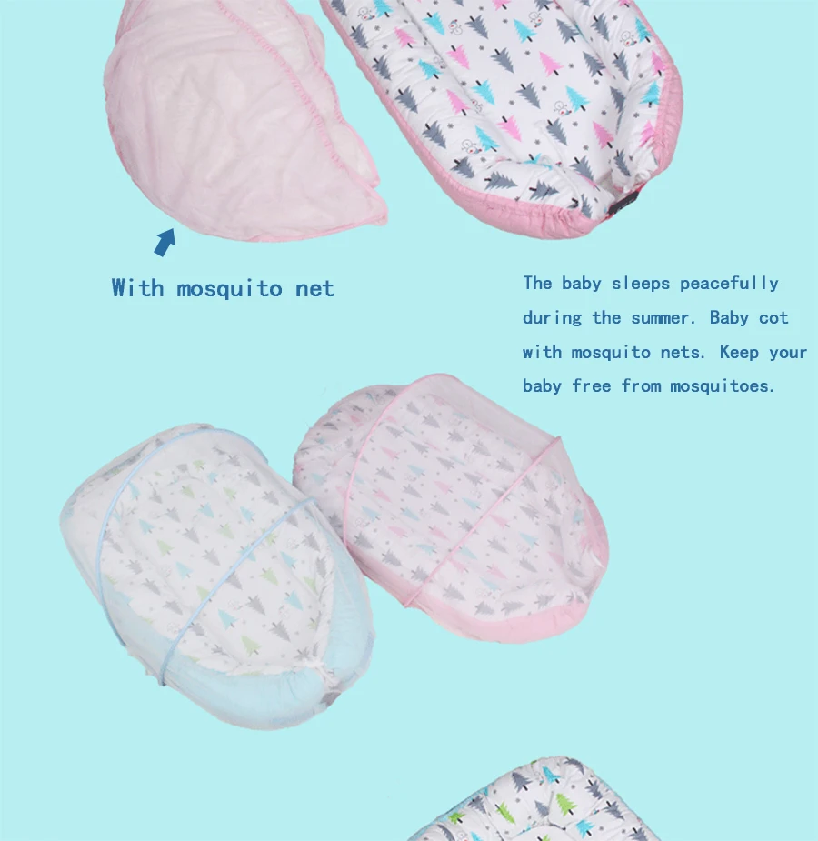 Дорожный складной портативный Одноцветный комбинезон-Пижама для младенцев хлопковая детская кровать для новорожденных детская мягкая кровать с Москитными сетками 87*45*15 см