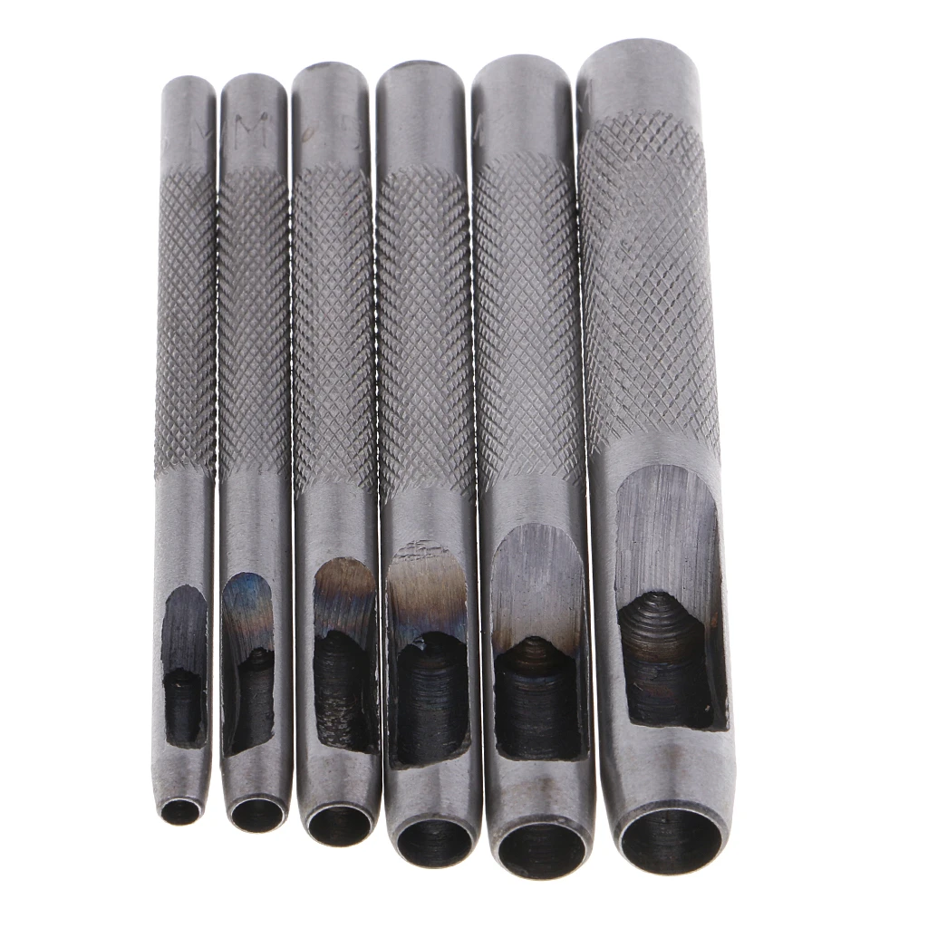 6Pcs/set Leather Hole Puncher Hollow Round Punch Tool Strap Belt Stitching 3mm-8mm