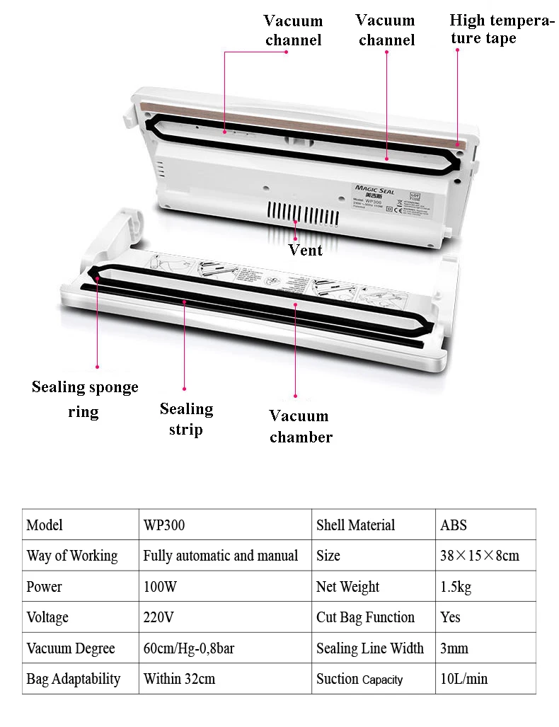 WP300 домашняя вакуумная упаковочная машина двойного назначения пластиковый пакет запайки машина маленькая Автоматическая сохранение еды