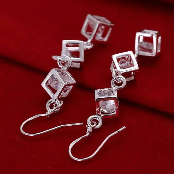 hot silver color fashion elegant charms white stone crystal earrings for women lady girl wedding party gift E206