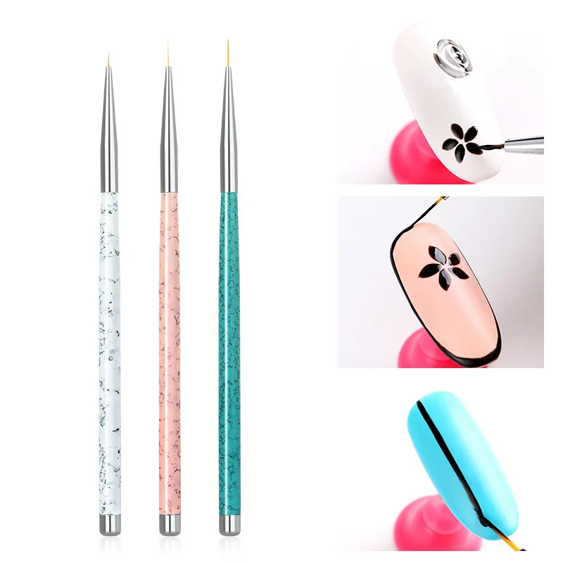 

HYTOOS 3Pcs/set 5/8/11mm Colorful Handle Liner Painting Brush Flower Lines Stripe French Drawing Pen Nail Art Manicure Tool